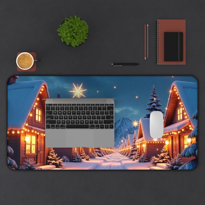 Winter Desk Mat with Whimsical Snowy Village and Holiday Glow - Image 11
