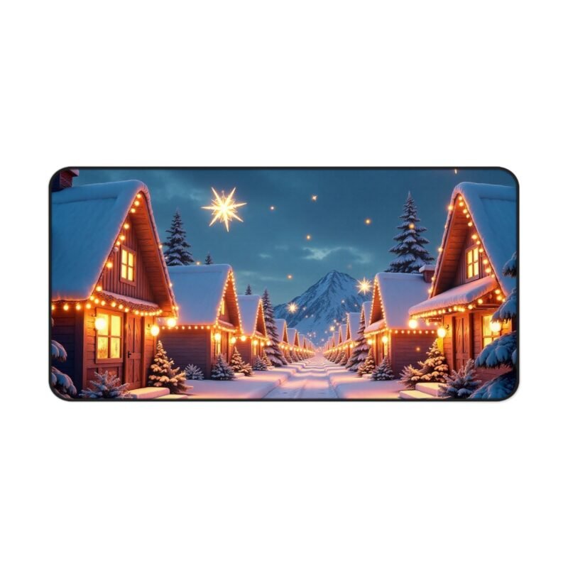 Winter Desk Mat with Whimsical Snowy Village and Holiday Glow - Image 9