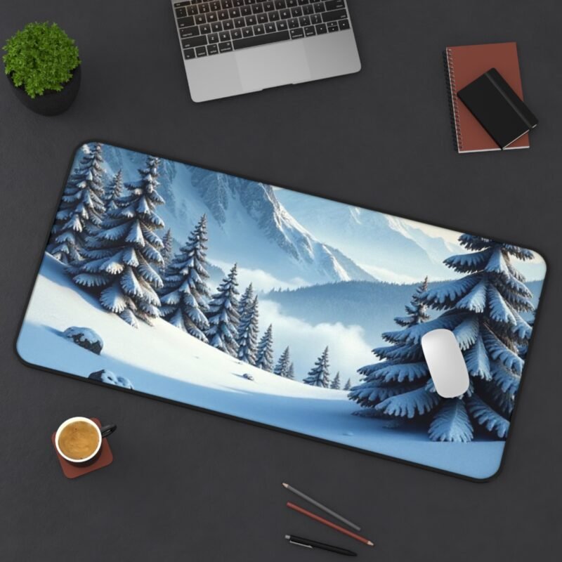 Winter Landscape Desk Mat with Snowy Pines and Mountain Views - Image 12