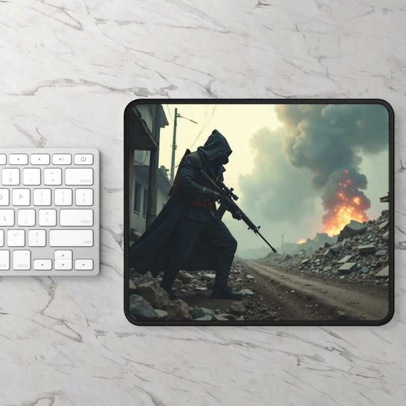 Gaming Mouse Pad Battlefield Design with Lone Warrior Combat Scene - Image 2