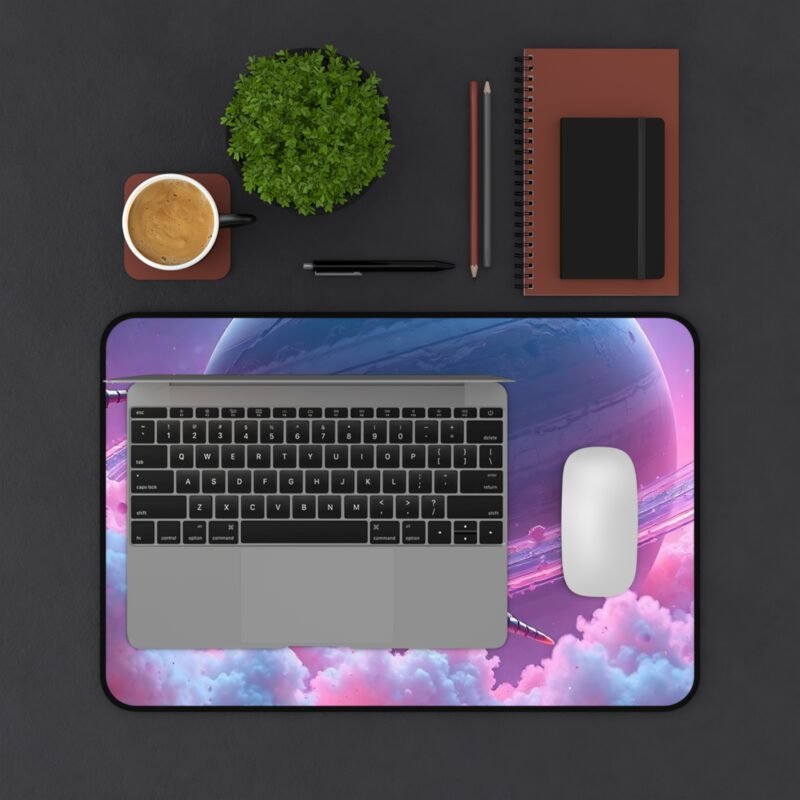 Galaxy Desk Mat for Gamers and Sci-Fi Lovers – Vibrant Cosmic Design with Gas Giant and Spacecraft - Image 3