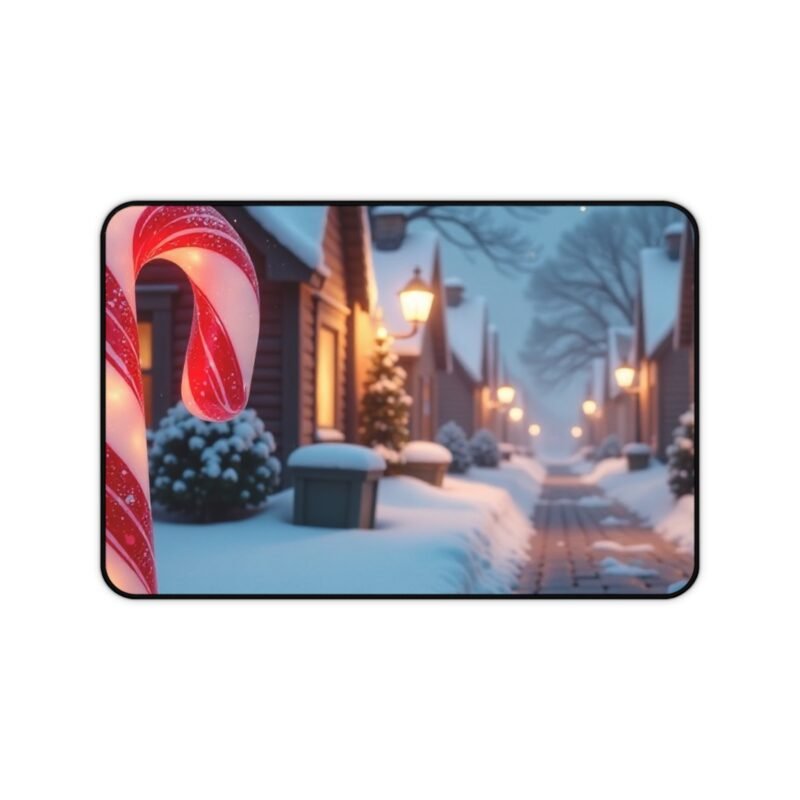 Winter Wonderland Christmas Desk Mat with Festive Candy Cane Design