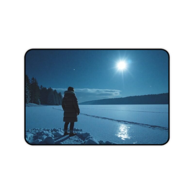 Winter Desk Mat with Moonlit Snowy Landscape for a Serene Workspace