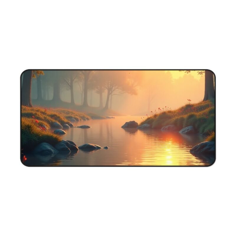Riverside Sunrise Nature Desk Mat with Forest Stream and Misty Morning Design - Image 9