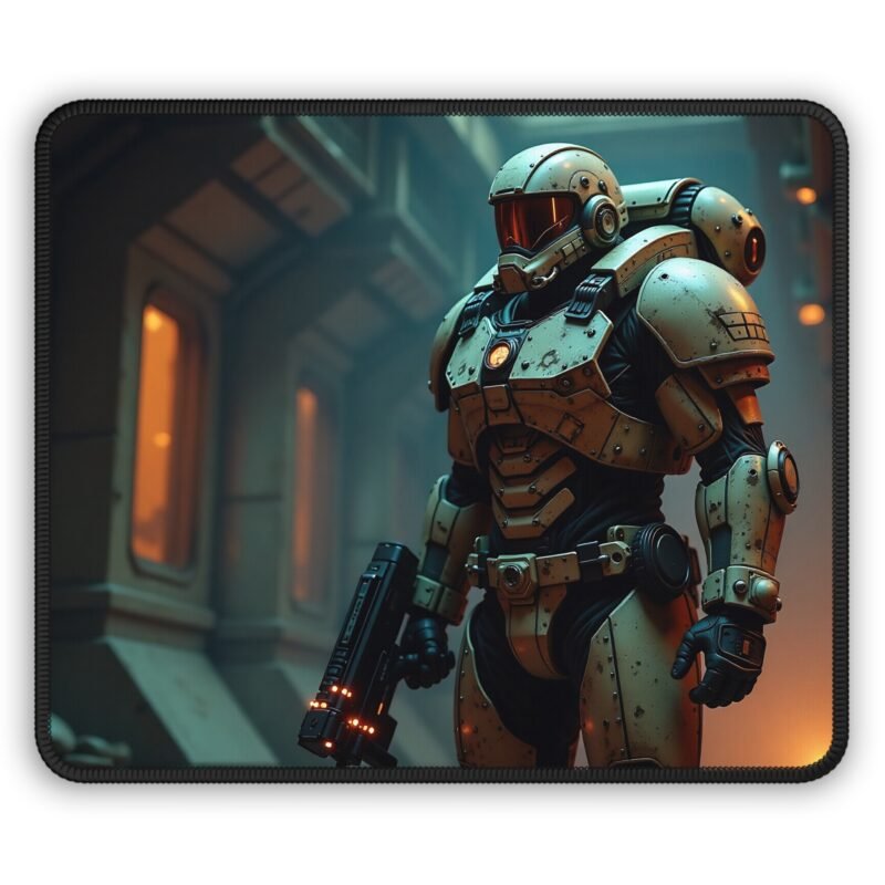 Gaming Mouse Pad Sci-Fi Design with Armored Warrior for Precision and Immersive Gameplay