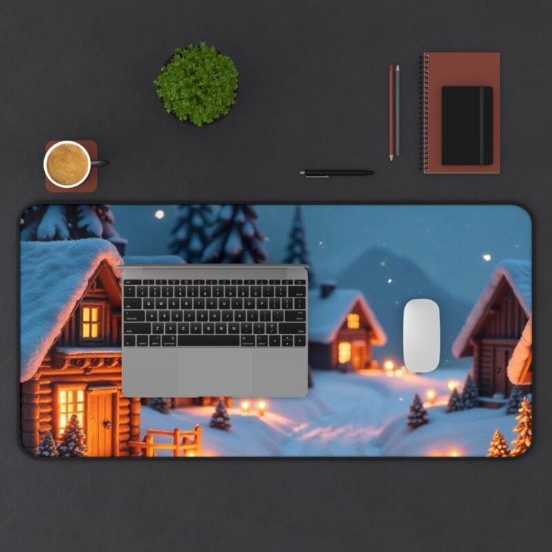 Winter Desk Mat with Cozy Snow-Covered Village Scene for a Serene Workspace - Image 11