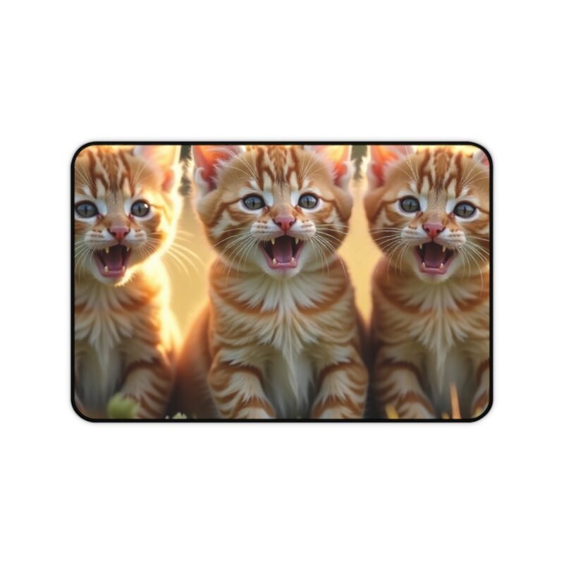 Cute Kitten Mouse Pad with Adorable Ginger Triplets in Sunlit Meadow