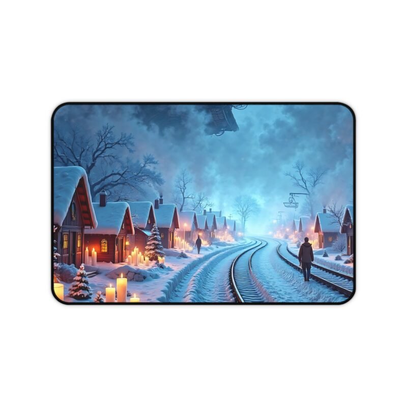 Winter Desk Mat with Snowy Evening Charm and Cozy Cottage Inspiration