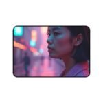 Cyberpunk Desk Mat Futuristic Neon Cityscape for Gaming and Workspaces