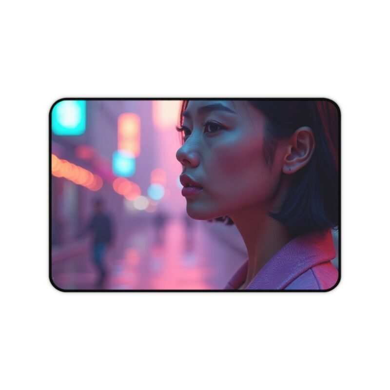 Cyberpunk Desk Mat Futuristic Neon Cityscape for Gaming and Workspaces