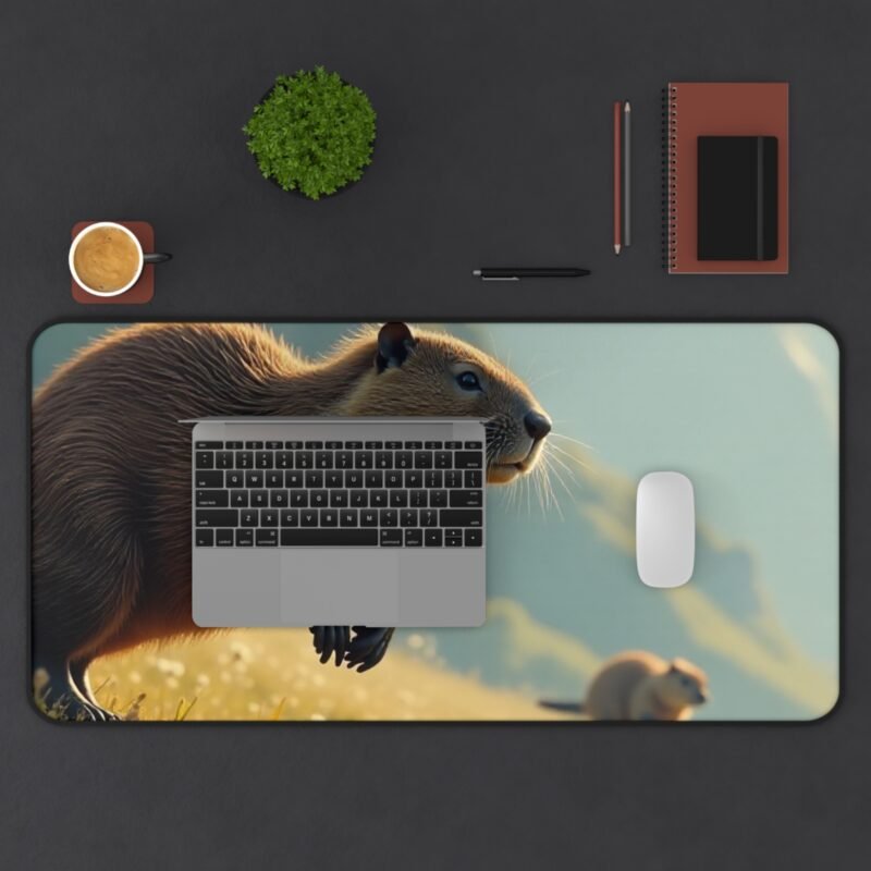 Alpine Beaver Nature Desk Mat with Tranquil Mountain and Meadow Scene - Image 11