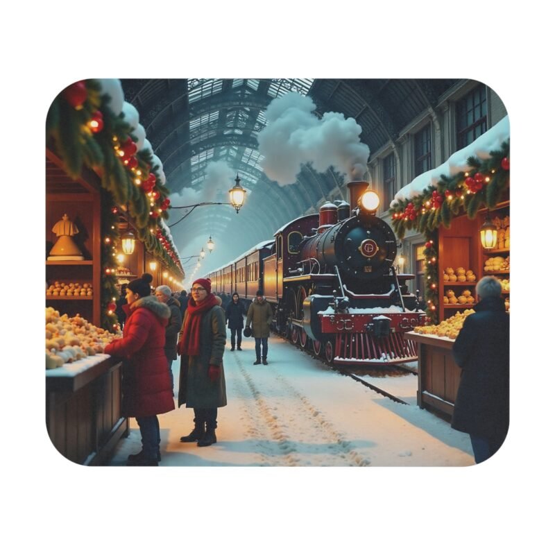 Christmas Desk Mat with Vintage Train Scene for Festive Workspace