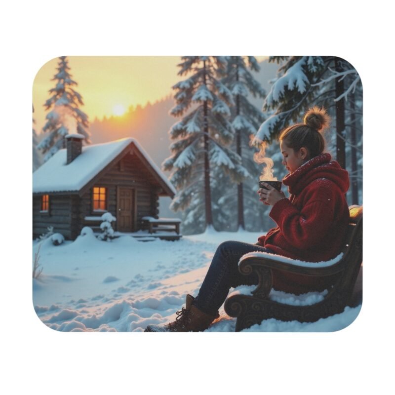 Winter Cabin Mouse Pad with Tranquil Snowy Retreat Design for Workspace Serenity