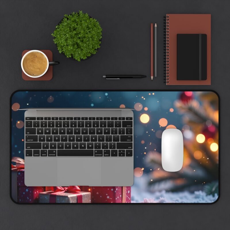 Festive Christmas Desk Mat with Snowy Gift Scene and Glowing Holiday Tree - Image 7