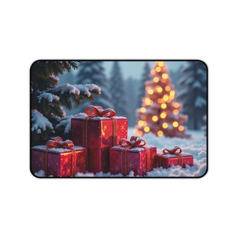 Festive Christmas Desk Mat with Gift and Tree Design for Holiday Cheer