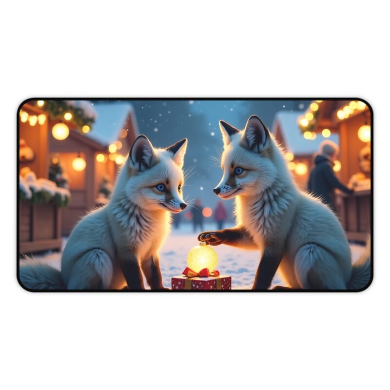 Christmas Desk Mat with Whimsical Foxes in a Snowy Winter Wonderland - Image 5