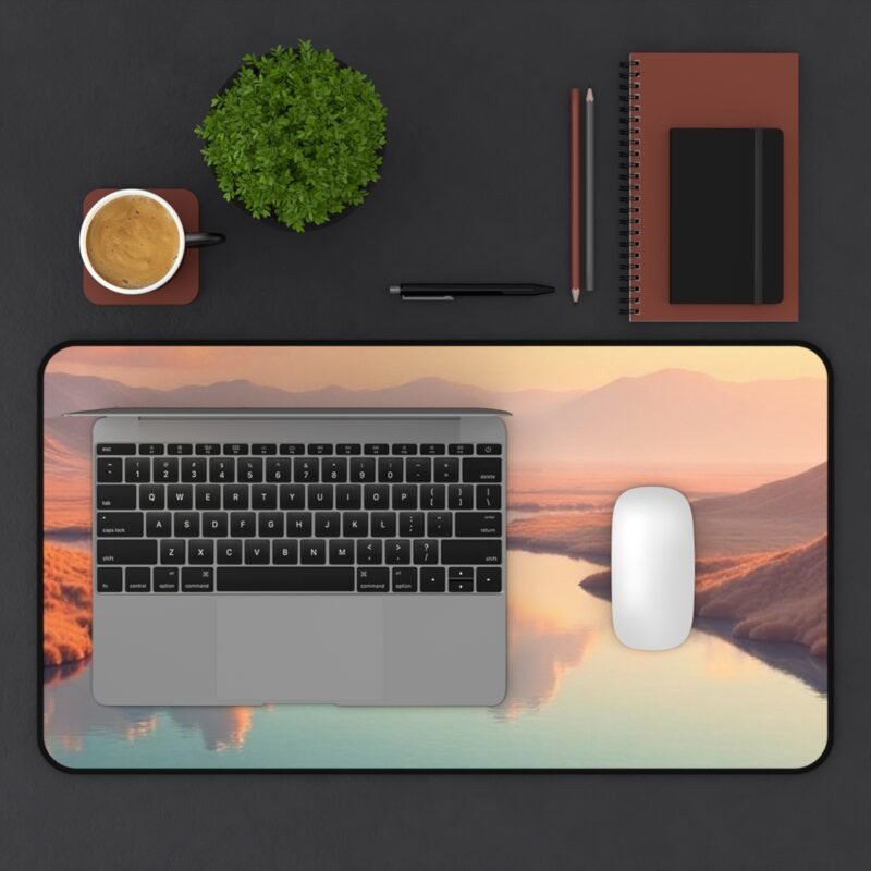Serene Landscape Nature Desk Mat with Peaceful Sunset and Rolling Hills Design - Image 7