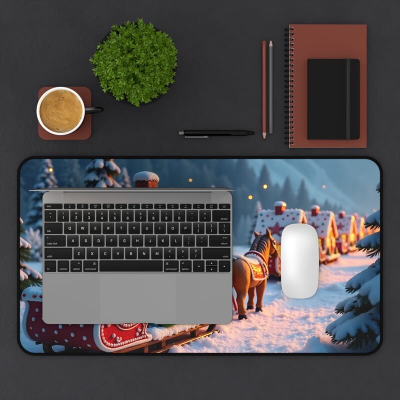 Whimsical Christmas Desk Mat with Gingerbread Train and Snowy Forest Backdrop - Image 7