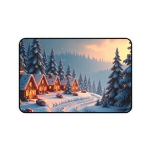 Winter Desk Mat with Cozy Snowy Village Design for Festive Workspace Comfort