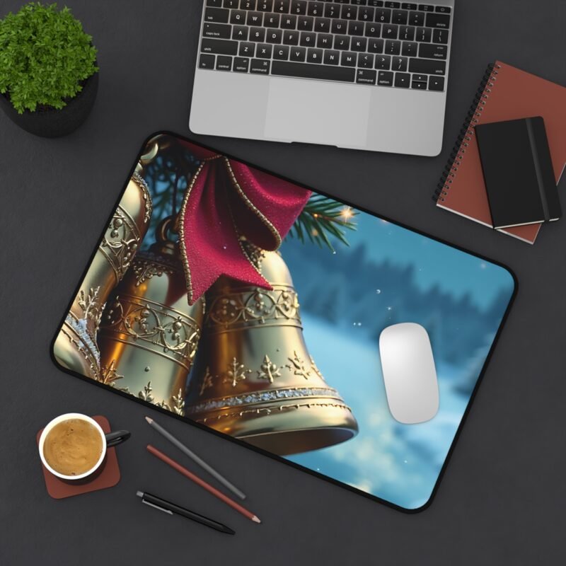 Festive Christmas Desk Mat with Snowy Scene and Holiday Bells - Image 4