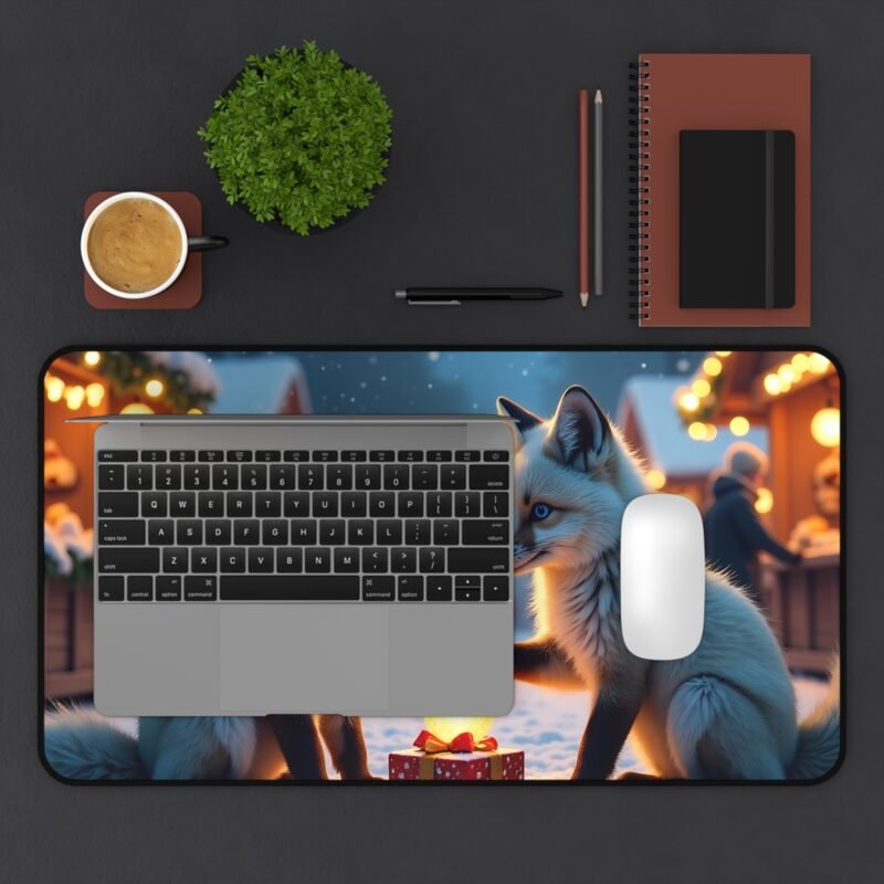 Christmas Desk Mat with Whimsical Foxes in a Snowy Winter Wonderland - Image 7