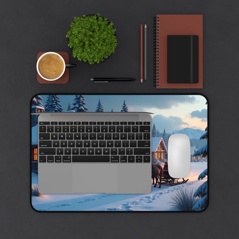 Winter Desk Mat with Enchanting Village Scene for Cozy Holiday Vibes - Image 3