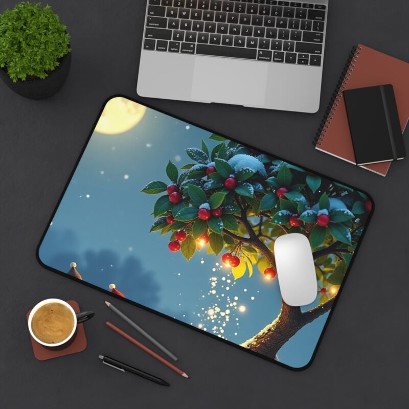 Winter Desk Mat with Festive Birds and Snowy Night Design - Image 4