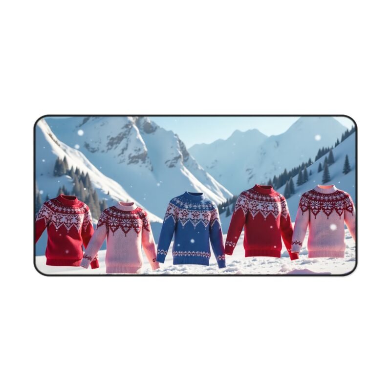 Cozy Holiday Desk Mat with Festive Sweater Design and Alpine Winter Theme - Image 9