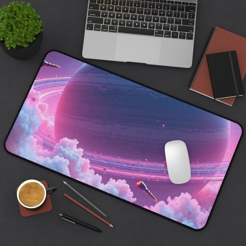 Galaxy Desk Mat for Gamers and Sci-Fi Lovers – Vibrant Cosmic Design with Gas Giant and Spacecraft - Image 8