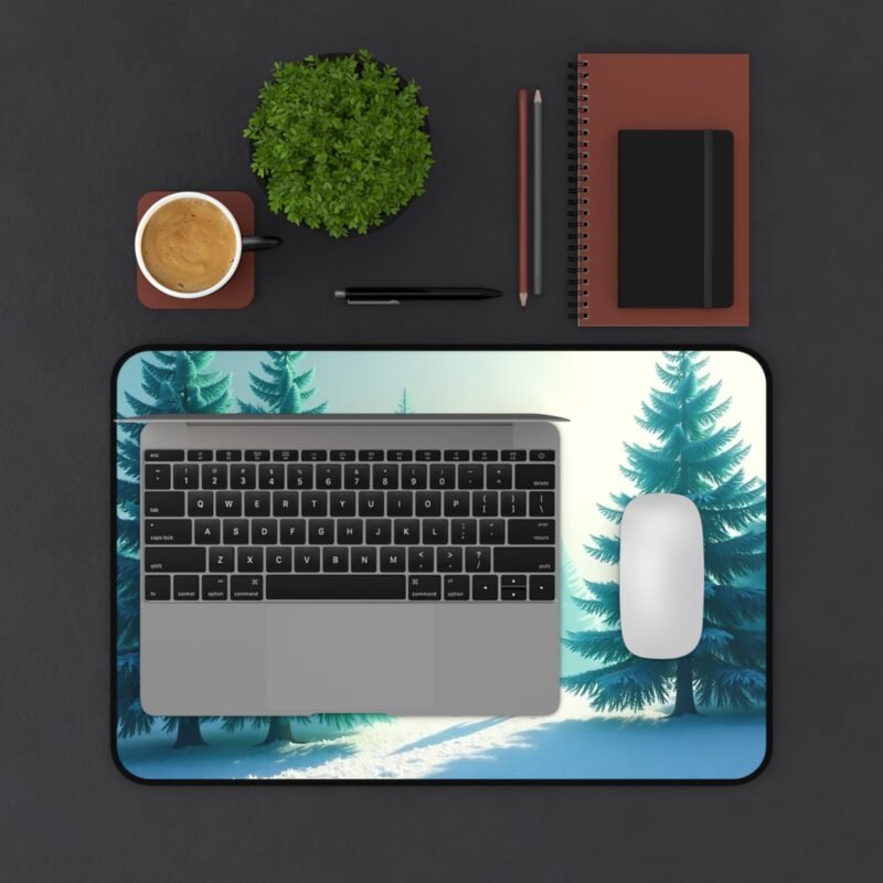 Tranquil Winter Desk Mat with Frosted Evergreen Design for a Calming Workspace - Image 3