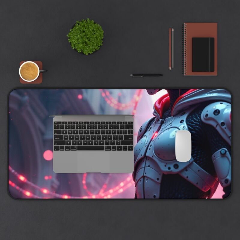 Cyberpunk Desk Mat with Futuristic Robot Design and Neo-Gothic Cityscape - Image 11