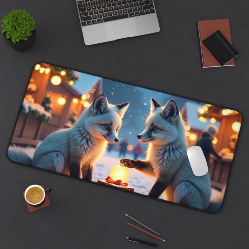 Christmas Desk Mat with Whimsical Foxes in a Snowy Winter Wonderland - Image 12