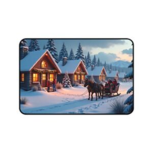 Winter Desk Mat with Enchanting Village Scene for Cozy Holiday Vibes