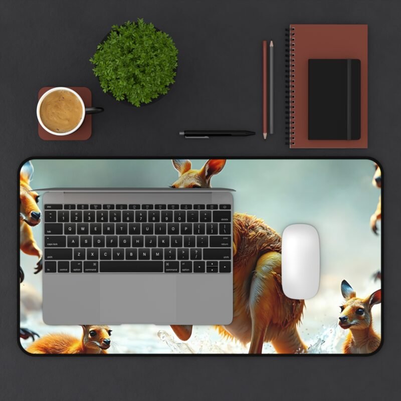 Nature-Inspired Desk Mat with Playful Kangaroos in Serene Riverbed Scene - Image 7