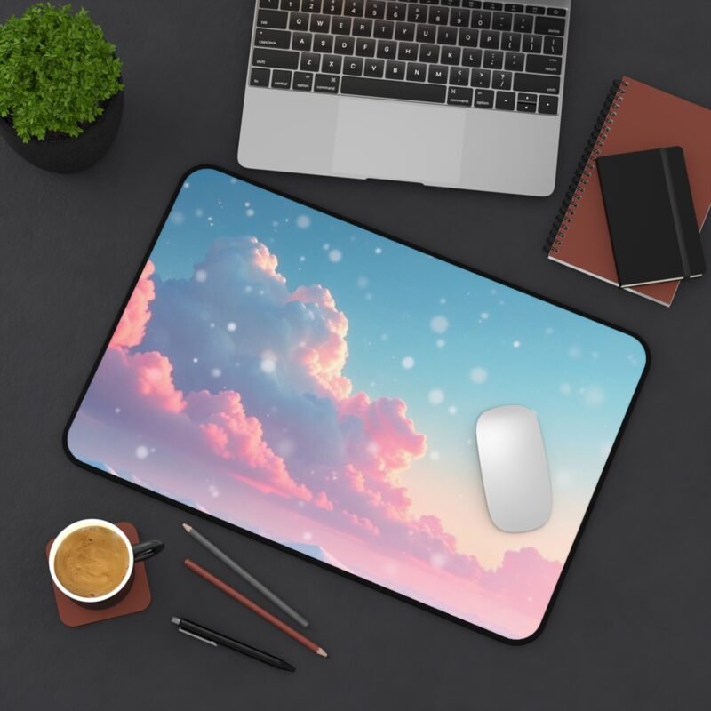 Winter Aesthetic Desk Mat with Pink Clouds and Snowy Landscape for Cozy Workspaces - Image 4