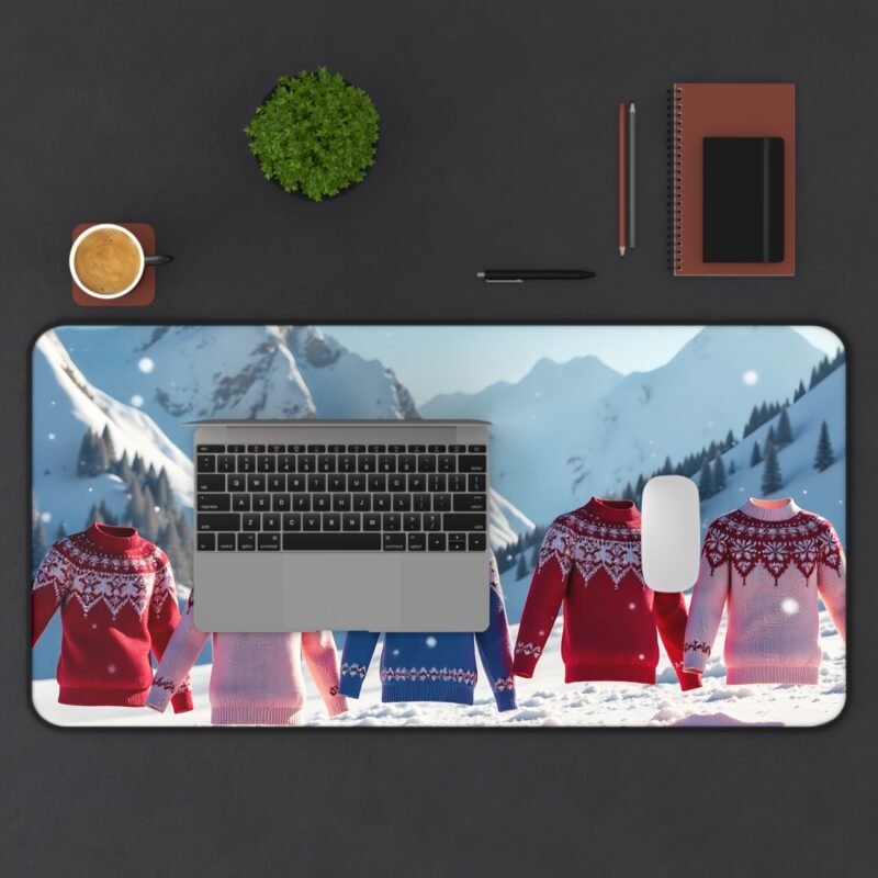 Cozy Holiday Desk Mat with Festive Sweater Design and Alpine Winter Theme - Image 11