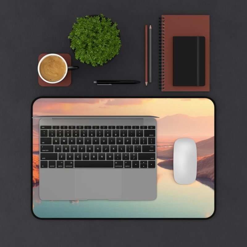 Serene Landscape Nature Desk Mat with Peaceful Sunset and Rolling Hills Design - Image 3