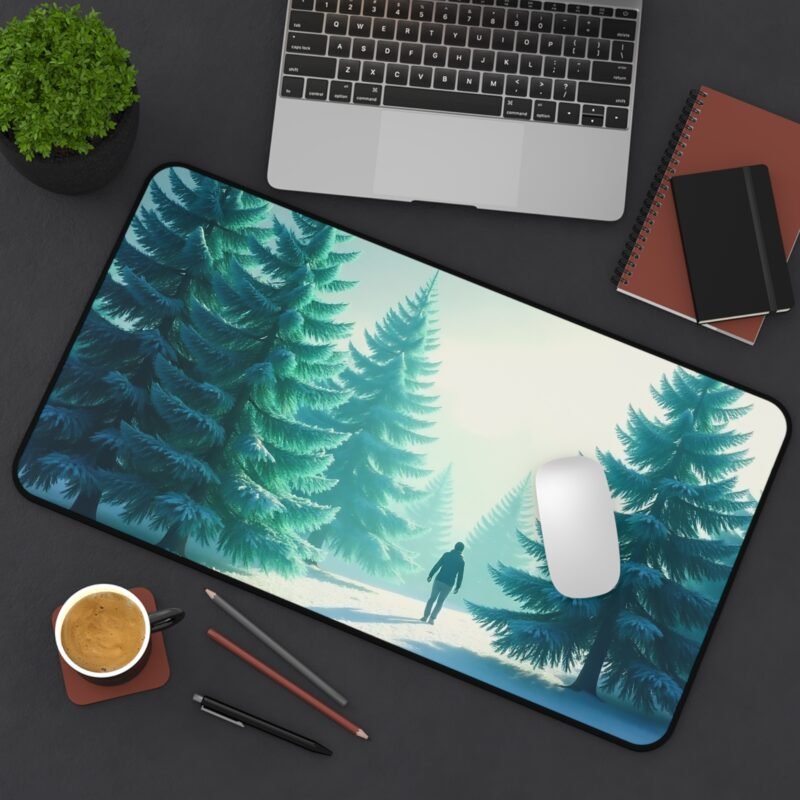 Tranquil Winter Desk Mat with Frosted Evergreen Design for a Calming Workspace - Image 8