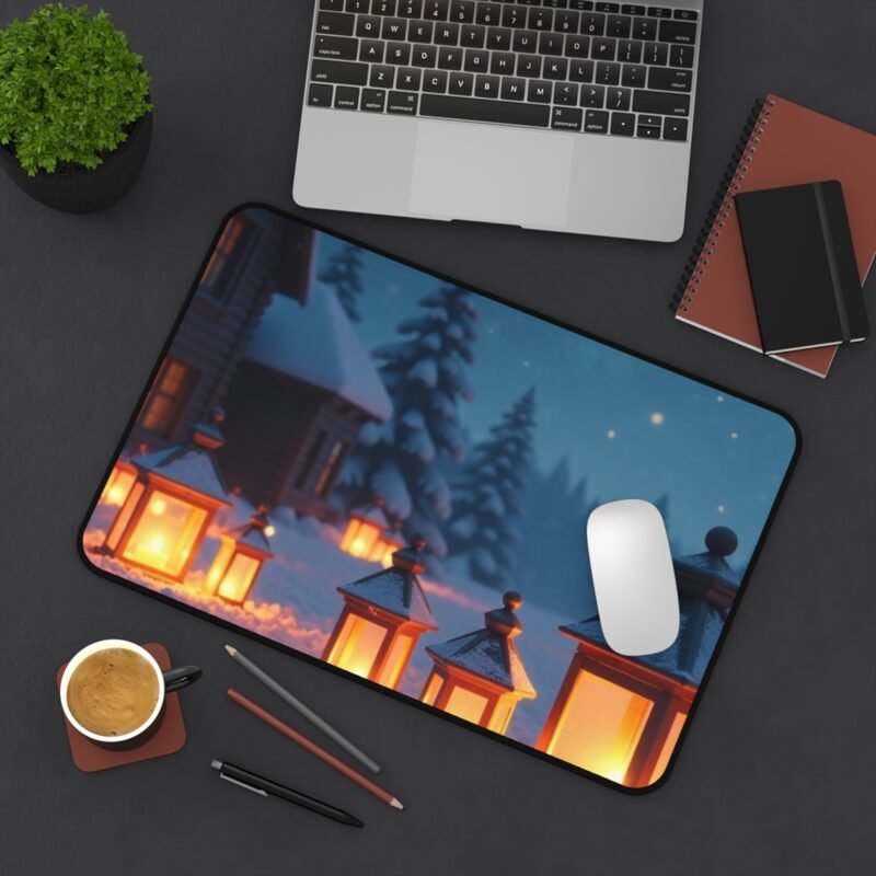 Winter Desk Mat with Cozy Snowscape and Lantern Glow for Tranquil Workspaces - Image 4