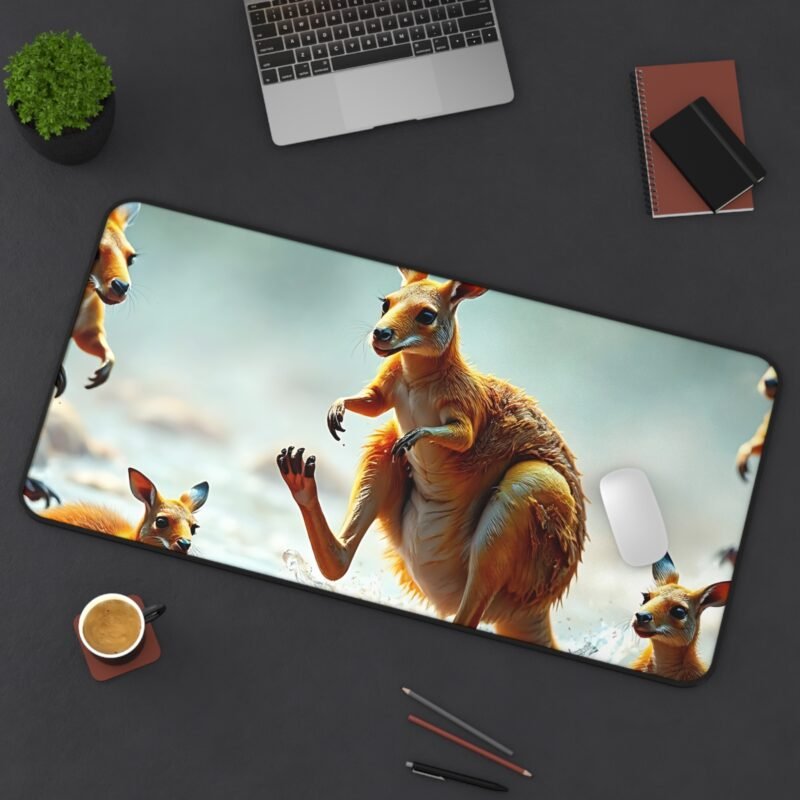 Nature-Inspired Desk Mat with Playful Kangaroos in Serene Riverbed Scene - Image 12