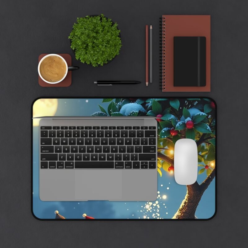 Winter Desk Mat with Festive Birds and Snowy Night Design - Image 3