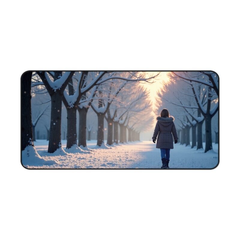 Serene Winter Desk Mat with Tranquil Snowy Path and Majestic Trees - Image 9