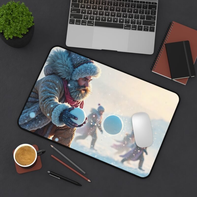 Winter Desk Mat with Snowball Fight Design for a Cozy and Inspiring Workspace - Image 4