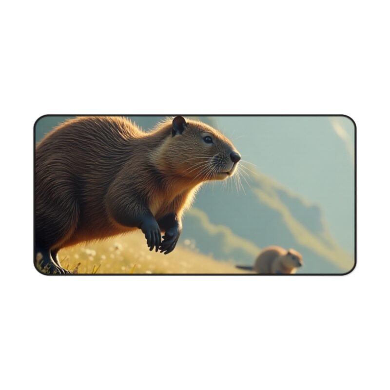 Alpine Beaver Nature Desk Mat with Tranquil Mountain and Meadow Scene - Image 9