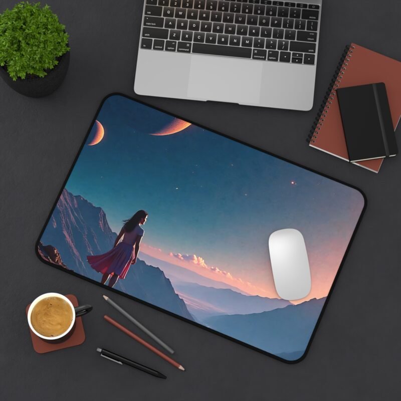 Galaxy Desk Mat with Twilight Mountain Scene and Celestial Sky - Image 4