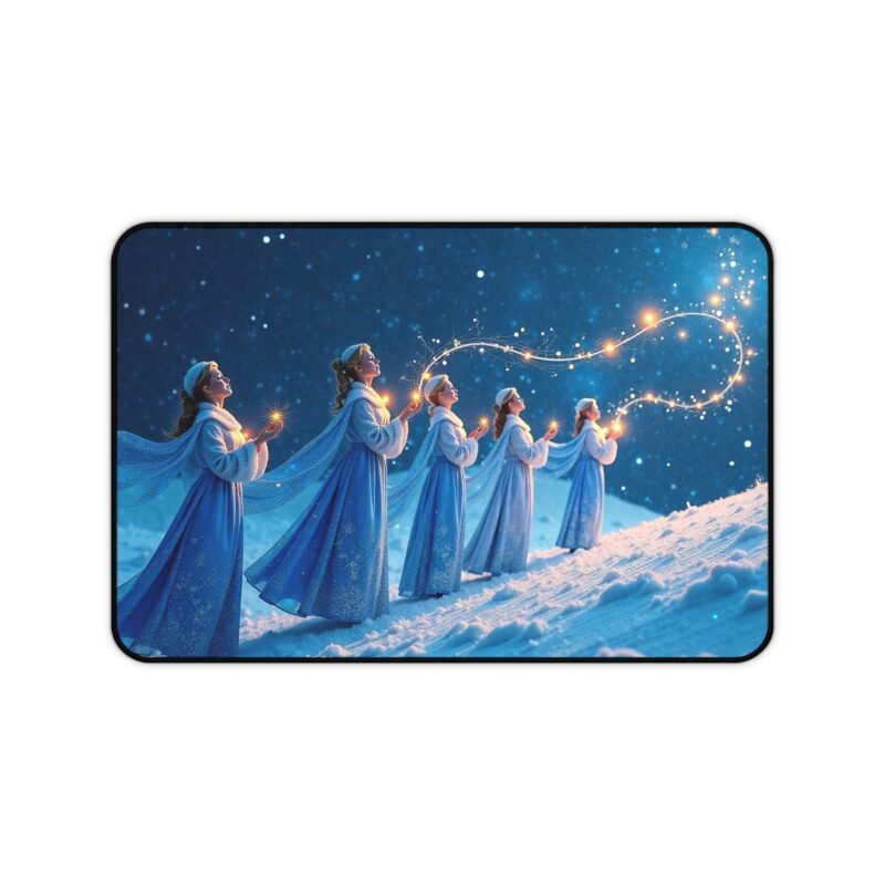Mystical Winter Desk Mat with Celestial Design and Snowy Night Glow