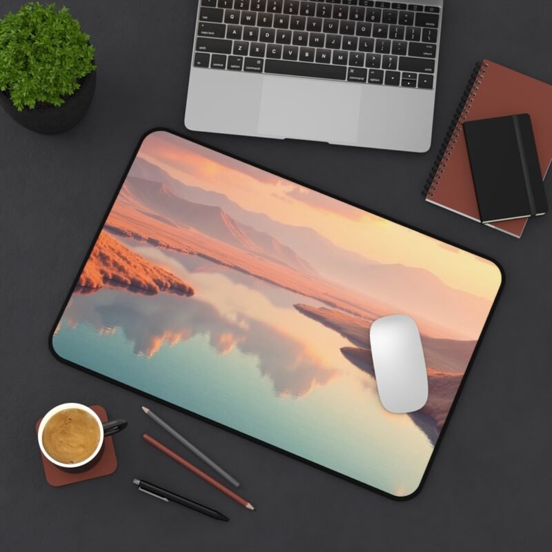Serene Landscape Nature Desk Mat with Peaceful Sunset and Rolling Hills Design - Image 4