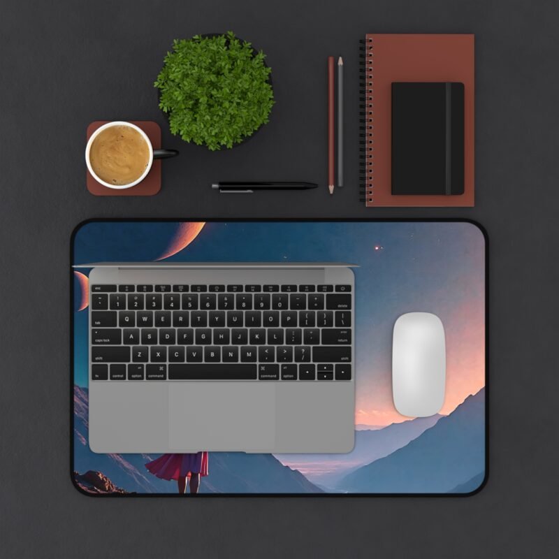 Galaxy Desk Mat with Twilight Mountain Scene and Celestial Sky - Image 3