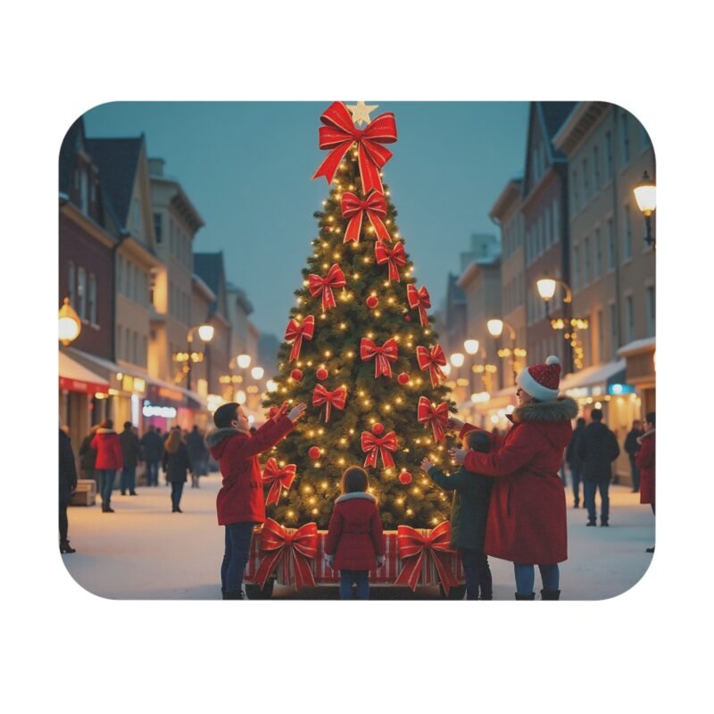 Festive Christmas Desk Mat with Family Tree Decorating Scene for Holiday Cheer