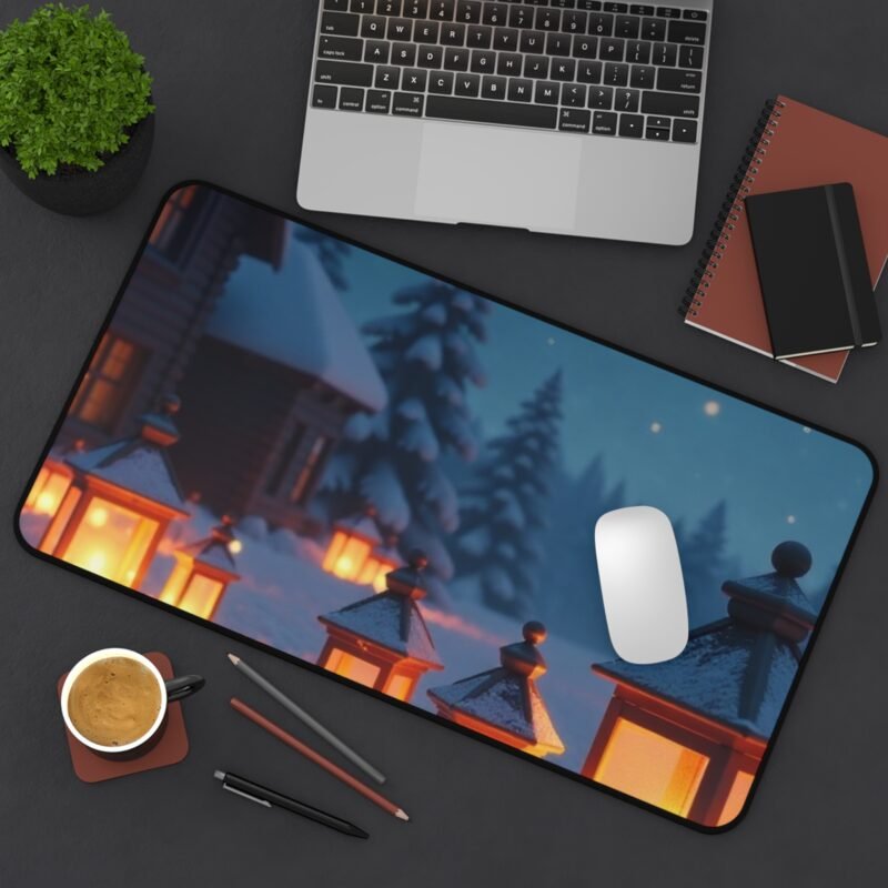 Winter Desk Mat with Cozy Snowscape and Lantern Glow for Tranquil Workspaces - Image 8